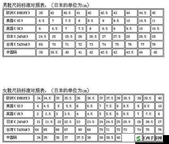 日本尺码和欧美尺码对照表：精准尺码转换指南