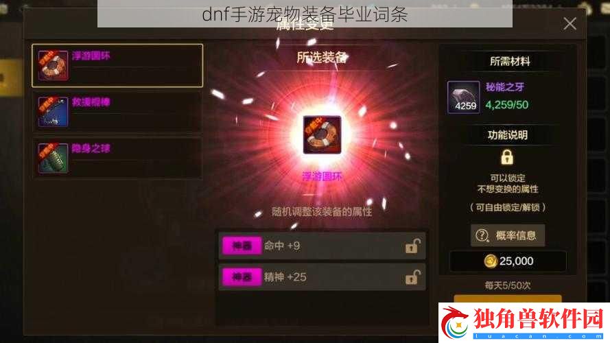 dnf手游宠物装备毕业词条