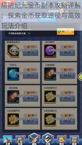 塔防纪元金币副本攻略详解:探索金币获取途径与高效玩法介绍