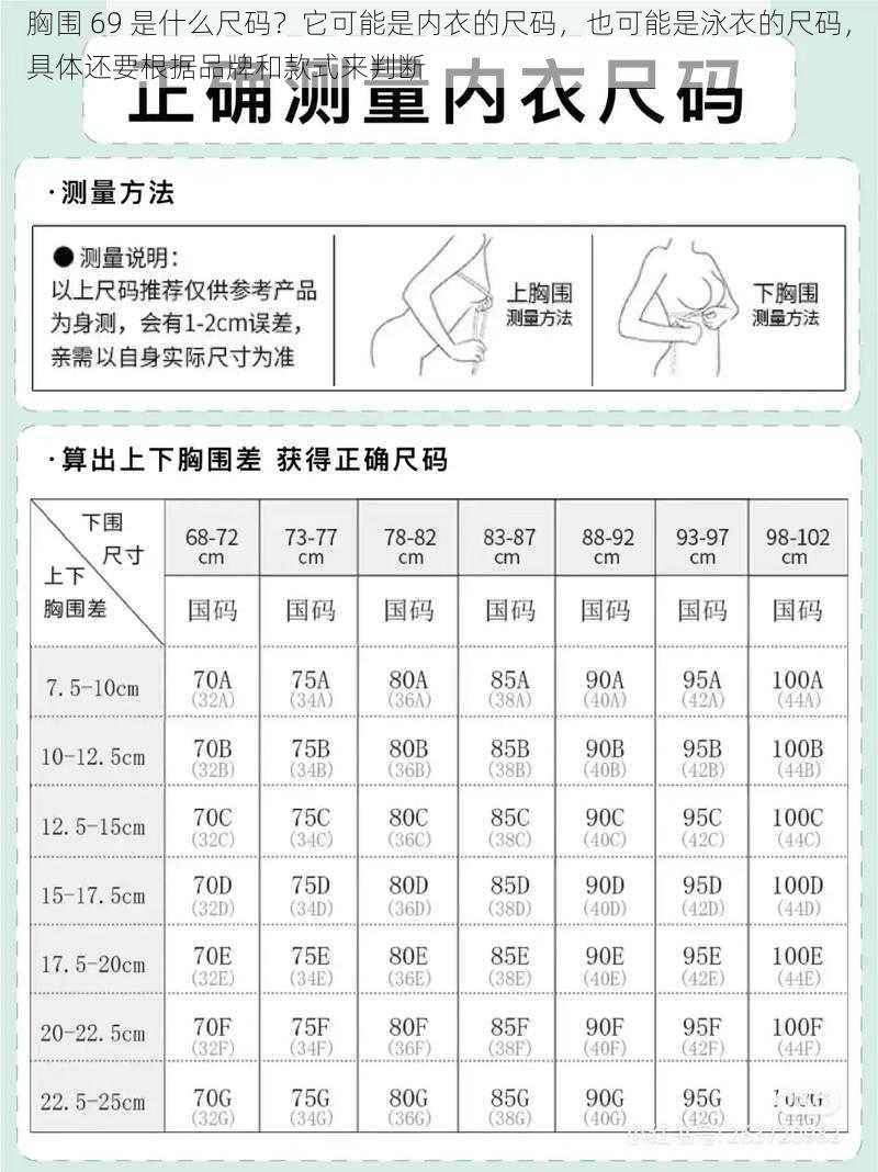 胸围 69 是什么尺码？它可能是内衣的尺码，也可能是泳衣的尺码，具体还要根据品牌和款式来判断