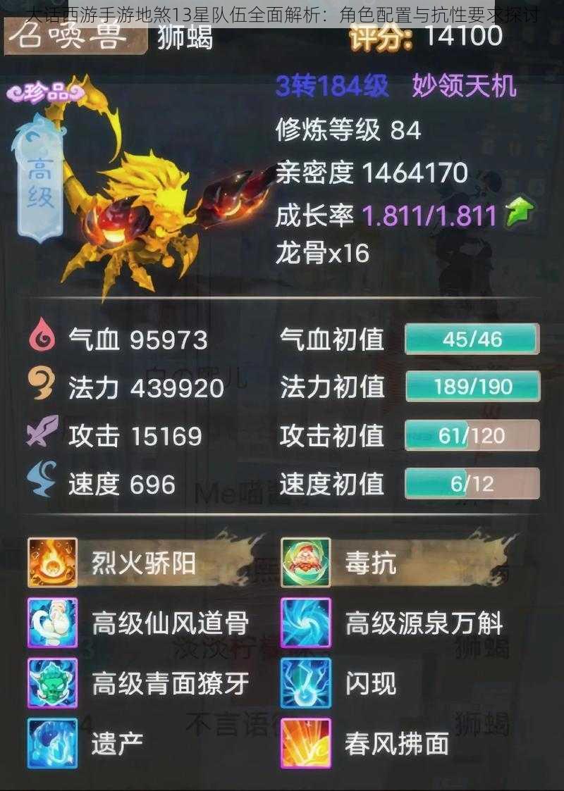 大话西游手游地煞13星队伍全面解析：角色配置与抗性要求探讨