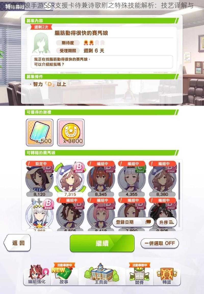 赛马娘手游SSR支援卡待兼诗歌剧之特殊技能解析:技艺译解与