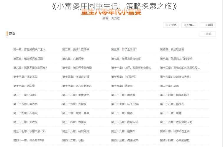 《小富婆庄园重生记:策略探索之旅》