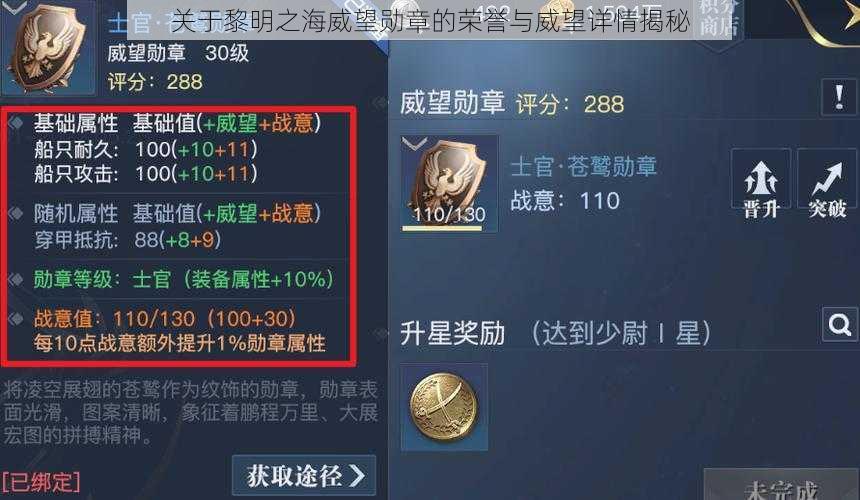 关于黎明之海威望勋章的荣誉与威望详情揭秘