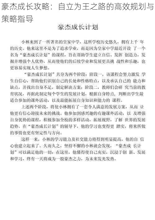 豪杰成长攻略：自立为王之路的高效规划与策略指导