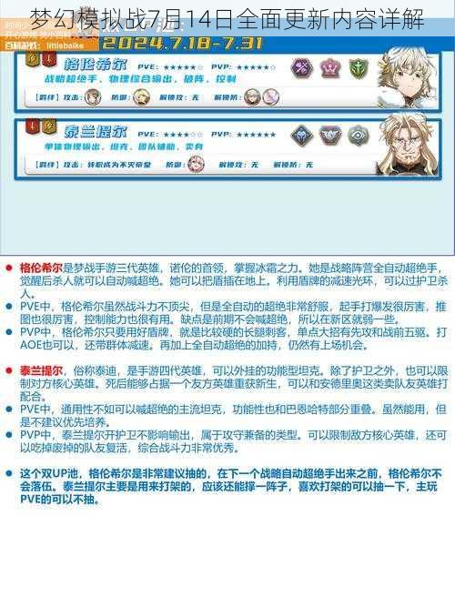 梦幻模拟战7月14日全面更新内容详解
