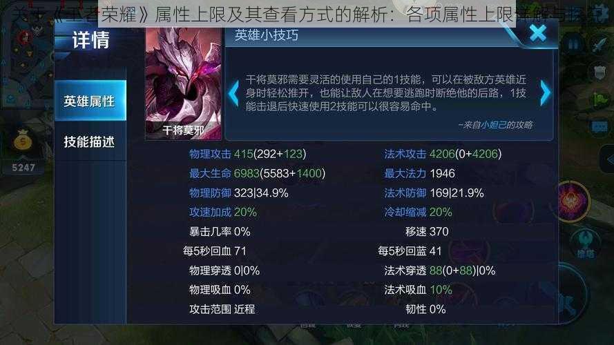 关于《王者荣耀》属性上限及其查看方式的解析：各项属性上限详解与探究