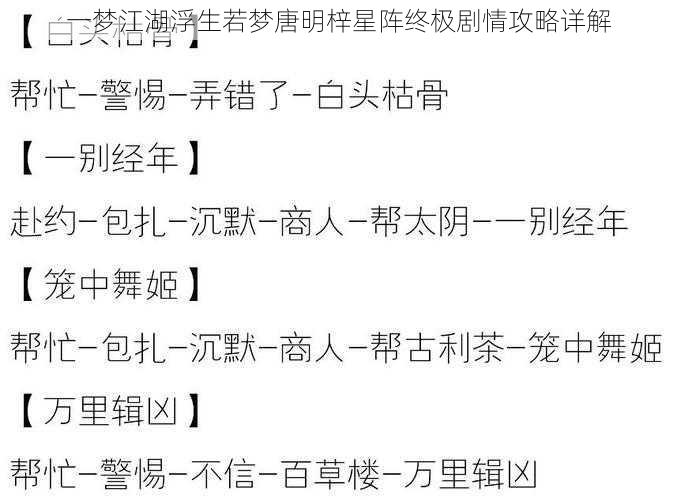 一梦江湖浮生若梦唐明梓星阵终极剧情攻略详解
