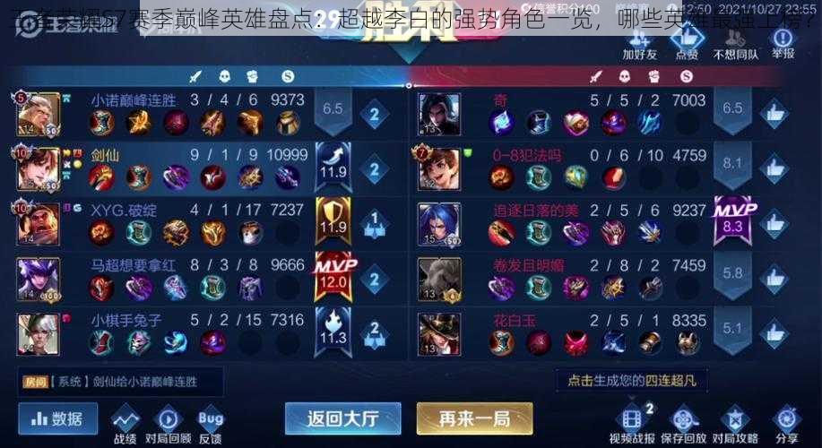 王者荣耀S7赛季巅峰英雄盘点：超越李白的强势角色一览，哪些英雄最强上榜？