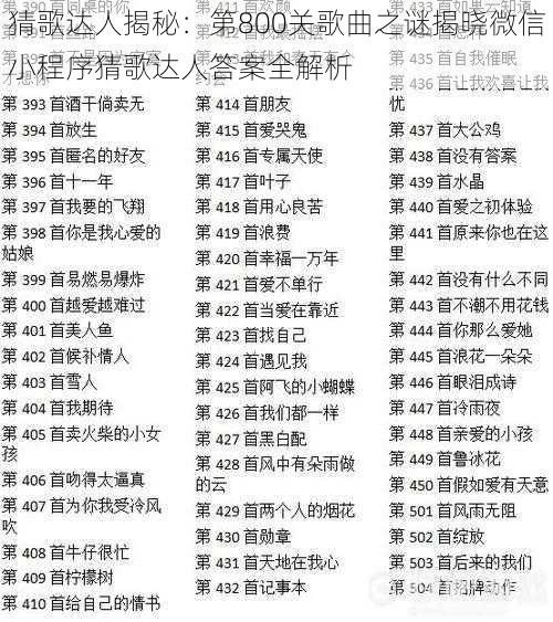 猜歌达人揭秘:第800关歌曲之谜揭晓微信小程序猜歌达人答案全解析
