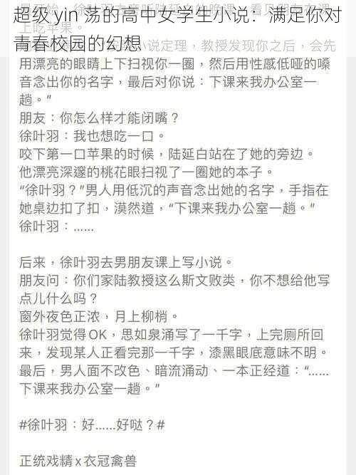 超级 yin 荡的高中女学生小说:满足你对青春校园的幻想
