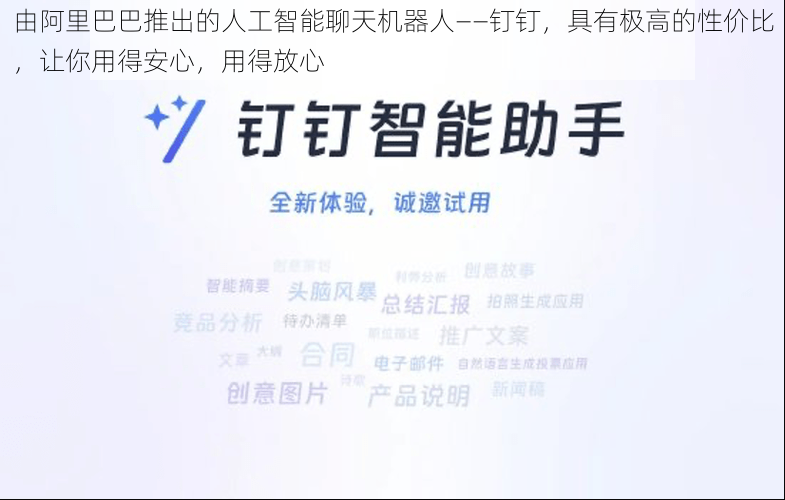 由阿里巴巴推出的人工智能聊天机器人——钉钉，具有极高的性价比，让你用得安心，用得放心